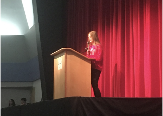 Freshman Johanna Lohmus gives her speech during class council elections. “Even if you dont win, running is a good experience,” Lohmus said.
