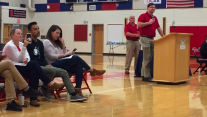 Jefferson basketball coach Mark Gray-Mendes announces team awards on Fall Sports Awards Night. The event served as a celebration for athletes to conclude the fall sports season.