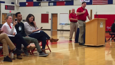 Jefferson basketball coach Mark Gray-Mendes announces team awards on Fall Sports Awards Night. The event served as a celebration for athletes to conclude the fall sports season. 
