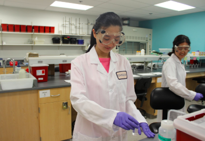 Jefferson senior Sabrina Cai works on an experiment at the University of California San Diego.