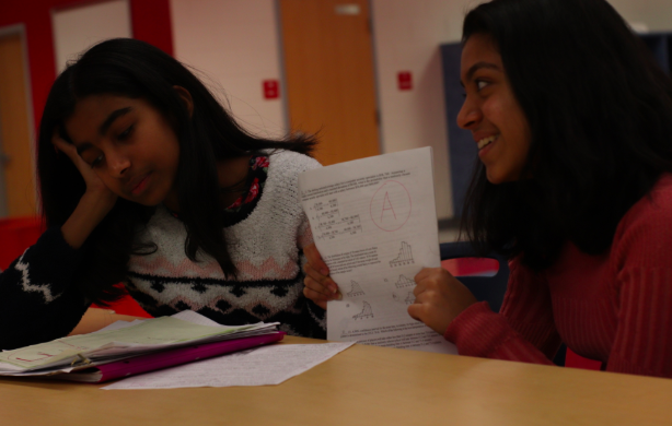 A toxic, high pressure environment can force students to perpetually compare their grades and achievements to other students.
Pictured: Freshmen Miriam Antony (right), Keertana Senthilkumara (left).