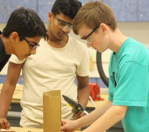 During a Design & Tech class, freshman Patrick Gaucher works on building a prototype. “I am worried about college because I know that getting good grades while maintaining a sport and extracurricular is going to be hard,” Gaucher said. 