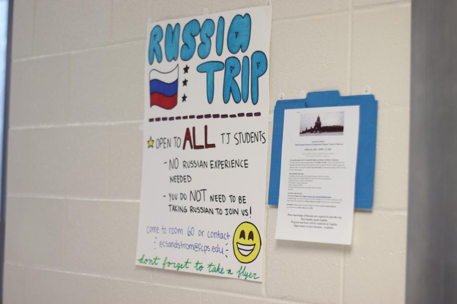 A+poster+directly+across+from+the+Russian+classroom+advertises+the+trip+to+all+students.+This+year+the+trip+will+be+open+to+all+Jefferson+students%2C+with+no+requirement+of+Russian+language+experience.+%E2%80%9CIts+a+trip+that+not+every+student+%5Bwhos+in+the+program+doing+the+project%5D+could+attend.+Spring+break+is+a+time+that+students+use+for+other+activities+and+Moscow+is+just+one+of+many+opportunities%2C%E2%80%9D+AP+Government+teacher+and+trip+sponsor+Mr.+Monte+Bourjaily+said.+%0A