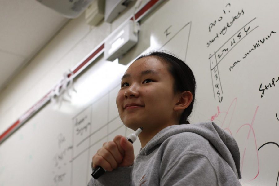 Freshman Class Council treasurer Grace Guan brainstorms fundraiser ideas during a meeting.



