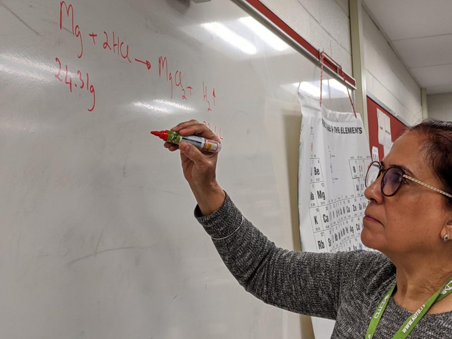 This school year marks the 35th year of Sandra Chhabra's education career, as well as the 33rd of her career at Jefferson. Originally, Chhabra worked in the biotechnology lab and gradually made her way back to chemistry. "We'd be doing things like plating, cloning African Violets, working with E. coli and seeing different types of bacteria. Now I teach chemistry and from what I see, it's a really good experience."