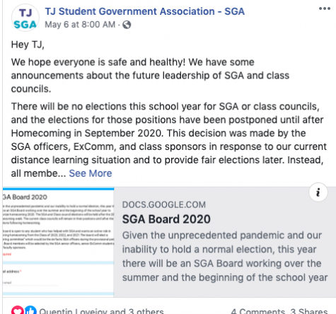 A Facebook post about election format change posted by Jefferson’s Student Government Association. “The new change is going to have some difficulties, but I am confident that the Jefferson students will not be disappointed with homecoming and the other school events,” SGA Treasurer Sean Nguyen said.
