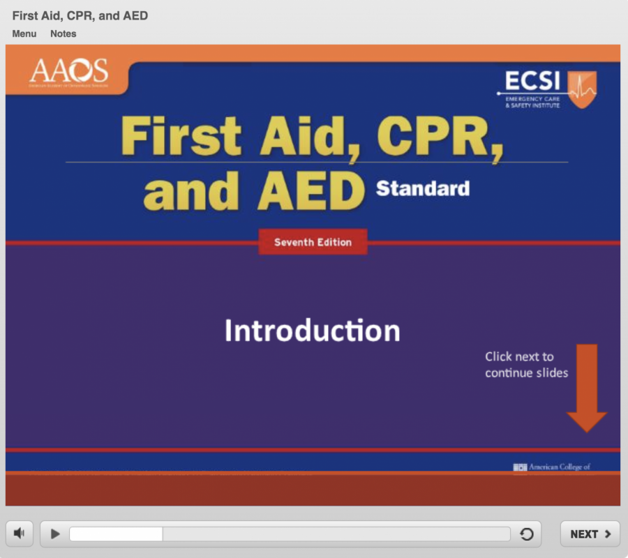 The+online+course+from+the+Emergency+Care+and+Safety+Institute+%28ECSI%29+for+learning+CPR%2C+AED%2C+and+first+aid+as+required+by+the+state.+There+are+7+modules+which+freshmen+must+complete+as+well+as+a+ten+question+test+as+opposed+to+the+hands-on+experience+students+would+get+in+a+regular+school+year.+%E2%80%9CUnder+normal+circumstances%2C+the+way+I+teach+this+at+school+is+to+cover+a+module%2C+and+then+go+into+the+hands+on+or+lab+portion+of+the+course.+This+is+where+students+will+practice+the+proper+way+to+apply+a+sling%2C+provide+direct+pressure+for+bleeding+wounds%2C+or+learn+how+to+put+a+splint+on+a+broken+arm%2C+or+leg%2C+along+with+additional+topics%2C%E2%80%9D+health+and+P.E.+teacher+Mr.+Barry+Potoker+said.+
