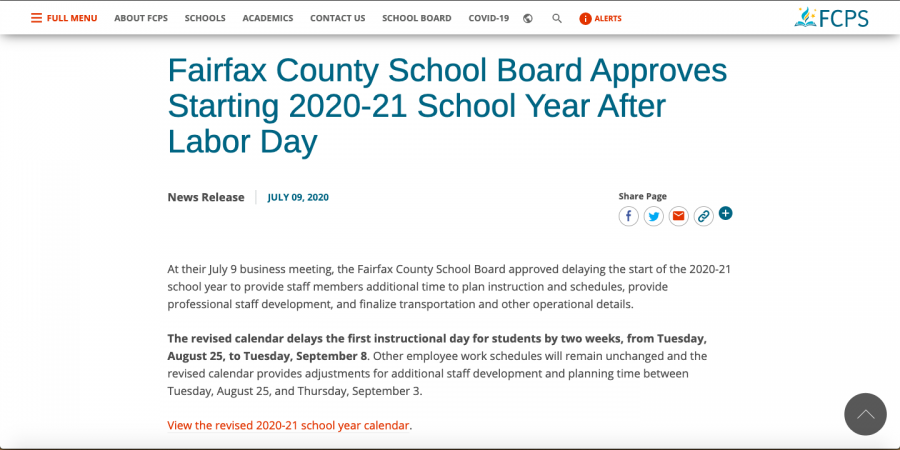 After its school board meeting on July 10, FCPS announced the delay of the school year by two weeks. 