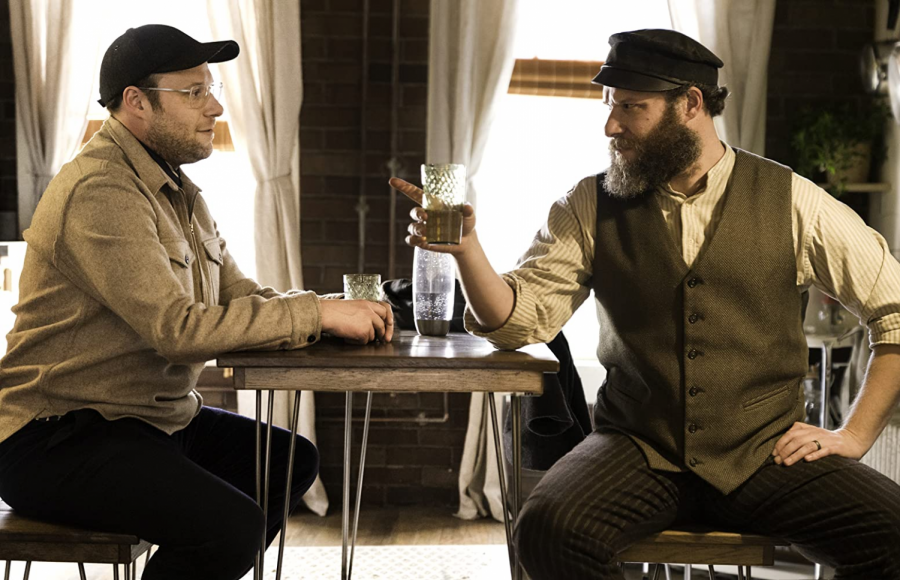 Seth Rogen has a heated conversation with Seth Rogen about seltzer water in “An American Pickle”. Image courtesy of IMDb.
