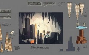 The Minecraft 1.17 update will allow the world to generate realistic structures such as stalactites and stalagmites in caves, along with better mountains, shown by this concept art. Image courtesy of Minecraft Gamepedia.