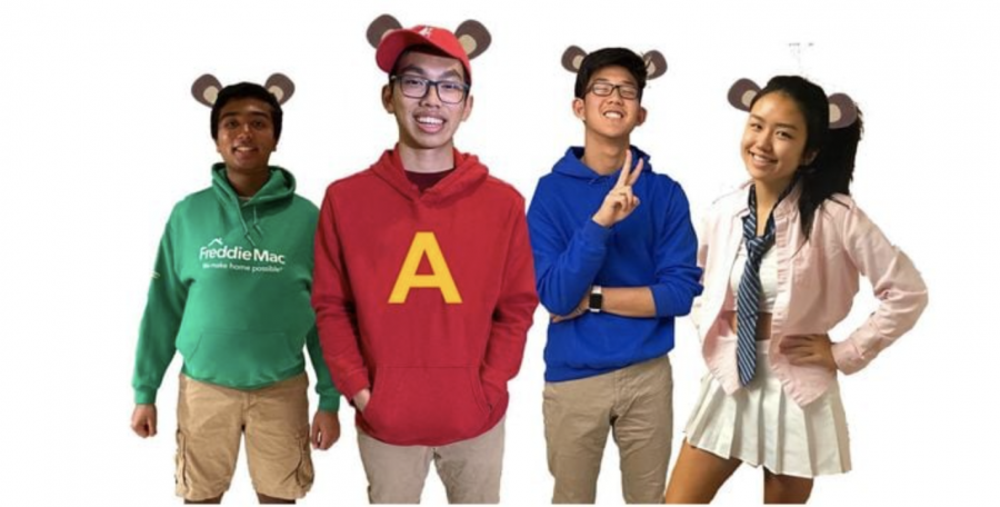 SGA’s Treasurer (Bhaswith Suresh), President (Sean Nguyen), Secretary (Jordan Lee), and Vice President (Tiffany Ji) dress up as Alvin and the Chipmunks for TV/Movie Tuesday. This year the SGA had to take a different approach to spirit weeks due to online schooling. “We just wanted some way to engage students while virtual and connect us through pictures because a lot of people keep their cameras off in class,” Ji said.
