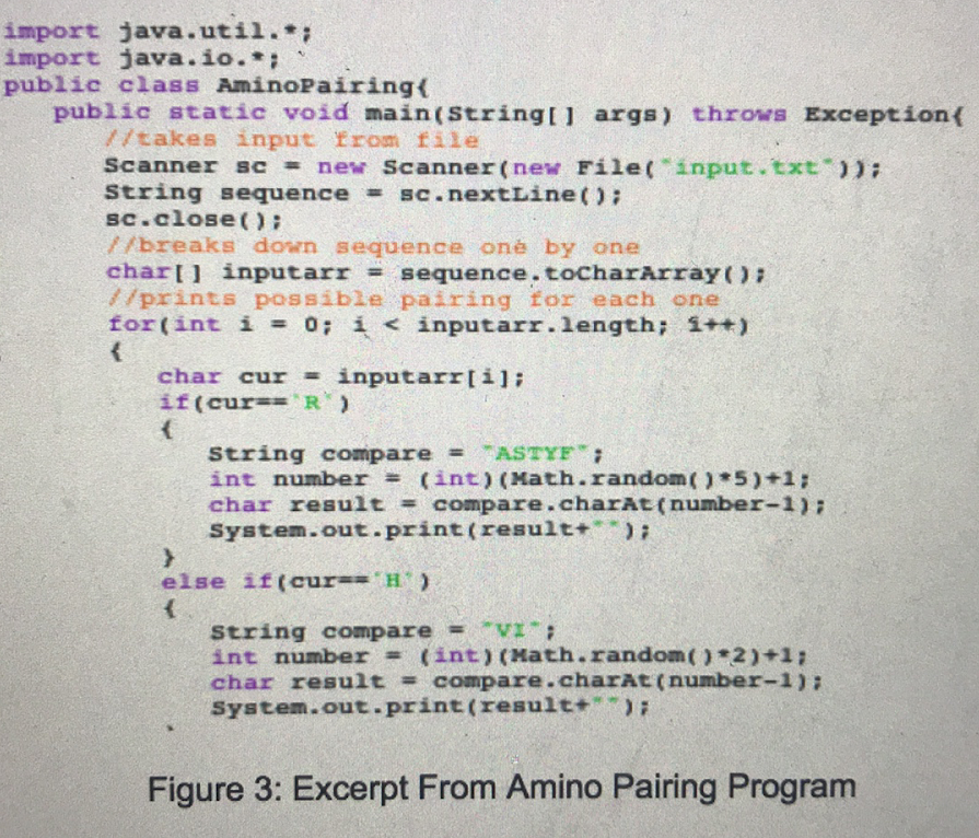 This+is+an+excerpt+of+sophomore+Richa+Gupta%E2%80%99s+amino+pairing+code%2C+which+creates+a+sequence+of+amino+acid+pairing+for+any+inputted+sequence.+%E2%80%9CWe+decided+to+do+a+project+to+try+and+track+a+protein+called+cadherin-22%2C+which+accumulates+in+hypoxic+cancer+tumors%2C%E2%80%9D+Gupta+said.+%E2%80%9CSo+we+were+trying+to+bind+a+fluorescent+protein+to+cadherin-22.%E2%80%9D