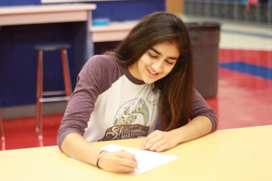 Sophomore Amber Garcha works on her homework in the IBET commons. Garcha is on the student team for Challenge Success, hoping to help foster a better environment at Jefferson.