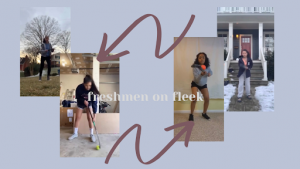 Together, the field hockey team films an Instagram TV video to encourage fun and engaging practices. From left to right, freshmen Nina Garces, Harshal Lobana, Tessa Joseph, and Avery Park show off their field hockey skills at home.