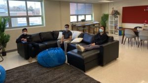 SGA officers sit in the new mental health and wellness room. After months of planning, they set up the room on Feb. 8. “There wasn’t a quiet space where students could unwind, [now there is],” SGA Vice President Tiffany Ji said. 