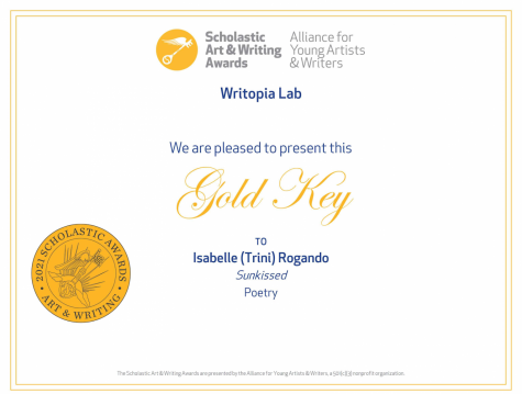 Junior Trini Rogando receives a Scholastic Gold Key for her poetry entry, "Sunkissed."