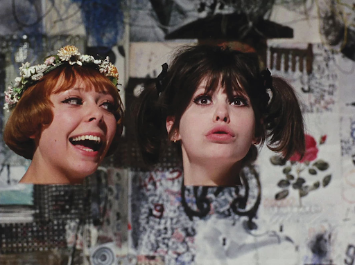 Marie and Marie (Jitka Cerhová and Ivana Karbanová) goof around while their heads are detached from their bodies in “Daisies”.