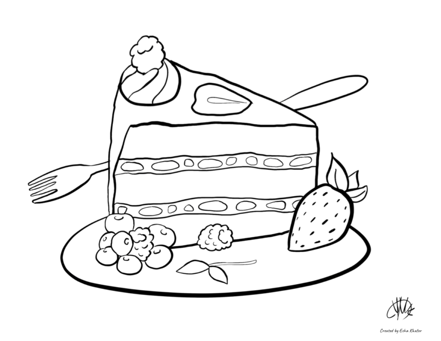 This coloring page of a fruit cake is one of multiple coloring pages that Jefferon’s art honor society created last year. Due to the pandemic, the NAHS wasn’t able to continue their main project with Weyanoke Elementary School, so they created an art enrichment website. “Rather than visiting Weyanoke alone, we instead had a website and provided video tutorials and coloring pages for the students,” senior Kat Kosolapova said. 
