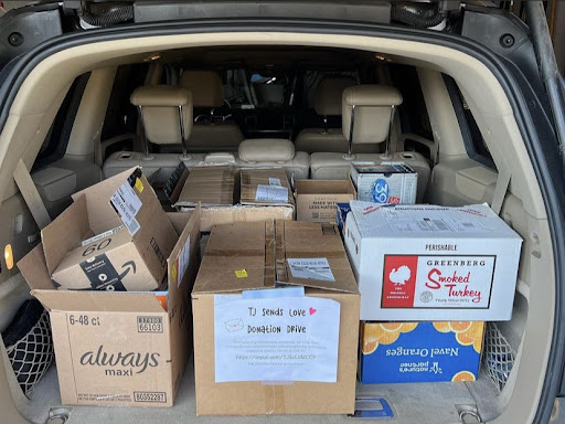 TJ Sends Loves’ donation drive collected toothbrushes, toothpaste, floss bar soap, school supplies, and children's books for the Medical Care for Children Partnership. The club initially began as an unofficial service group before becoming an official club and taking on larger projects such as the donation drive. “We weren't a nonprofit or an eighth period club. We were just people who met every week and made cards, and then throughout the summer, we collected them. Then we sent them to hospitals, and that's basically how it started,” Chen said. Image courtesy of TJ Sends Love Instagram