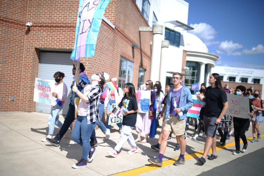 Students participate in a walk out concerning LGBT rights on Sept. 27.