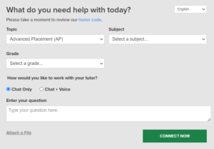 A screenshot of the opening page of tutor.com through Schoology, a completely free of cost program available for all students in Fairfax County Public Schools (FCPS). “You can either connect with a tutor on demand right now and there will be a tutor that will come on within 60 seconds for you,” Jefferson principal Ann Bonitatibus said. “if you have a big math test this week, and youre going to be studying on Wednesday night, you could go ahead and schedule 8 p.m. Wednesday night to have a tutor and they can help you study.”