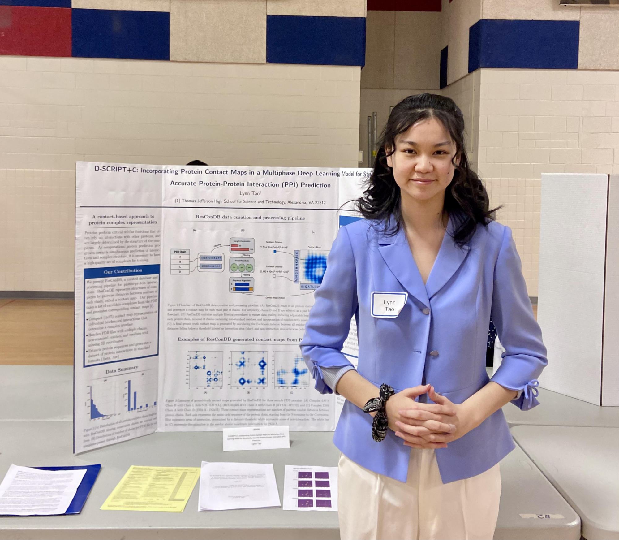 Attending the annual TJ Science and Engineering Fair, Tao presents her protein prediction model. She started the project during RSI and hopes to add to it in the future. “The protein prediction project was something that I worked on at RSI and actually continued as part of the TJ mentorship program this year. The project falls in very nicely with what I want to do in the future,” Tao said.