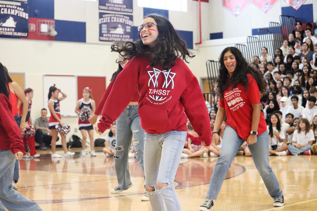 Despite performing in her first MEX, freshman Anushka Deodhar smiles throughout her performance to “Levitating” by Dua Lipa. “I was feeling a huge adrenaline rush because I was performing in front of the juniors and they were all cheering me on,” Deodhar said. “I was a little nervous performing in front of the more experienced classes, but after the pep rally was over, I felt confident in myself and [our class].” 