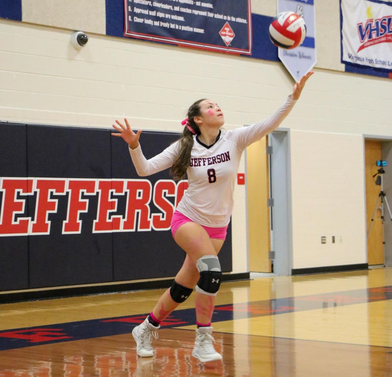 Serving the ball at the annual Dig Pink volleyball game, senior Captain Zumi Rieske leads her team against Justice High School and helps shift the mindset. “Volleyball is a very mental game. A good mentality and being confident can be the difference between barely making the ball in, or barely out,” Rieske said. “You have to learn to lock in when you’re on the court.”