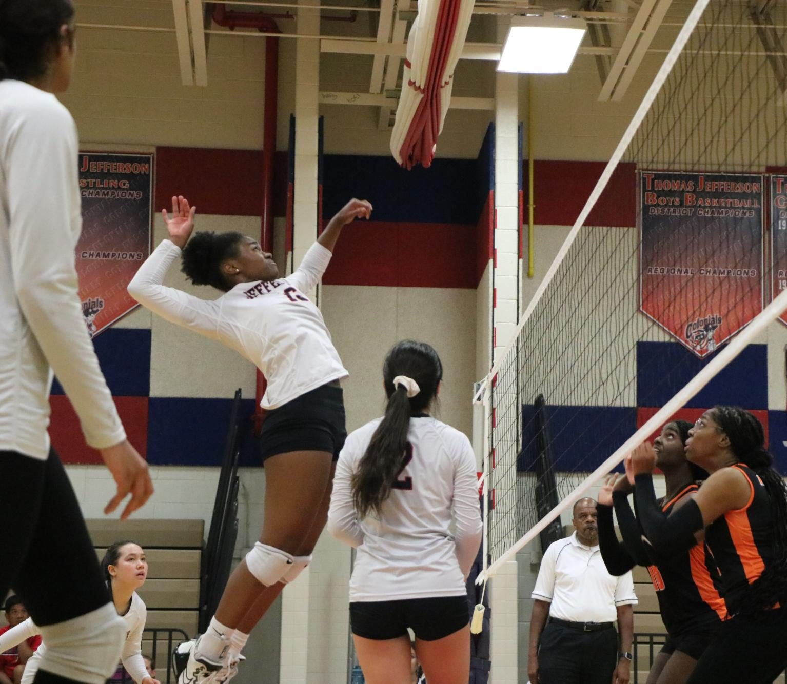 In a game against Hayfield, junior Ava Stewart spikes over the net. Both Stewart and senior captain Zumi Rieske were awarded First Team All District titles for their respective position. “Im really proud of this year…weve lost a lot of good seniors. And each year weve been able to adjust to that and play well despite it, so Im really proud of everybody thats stepped up and taken on a role that they didnt think they would take on to make the program as successful as possible,” Stewart said. 