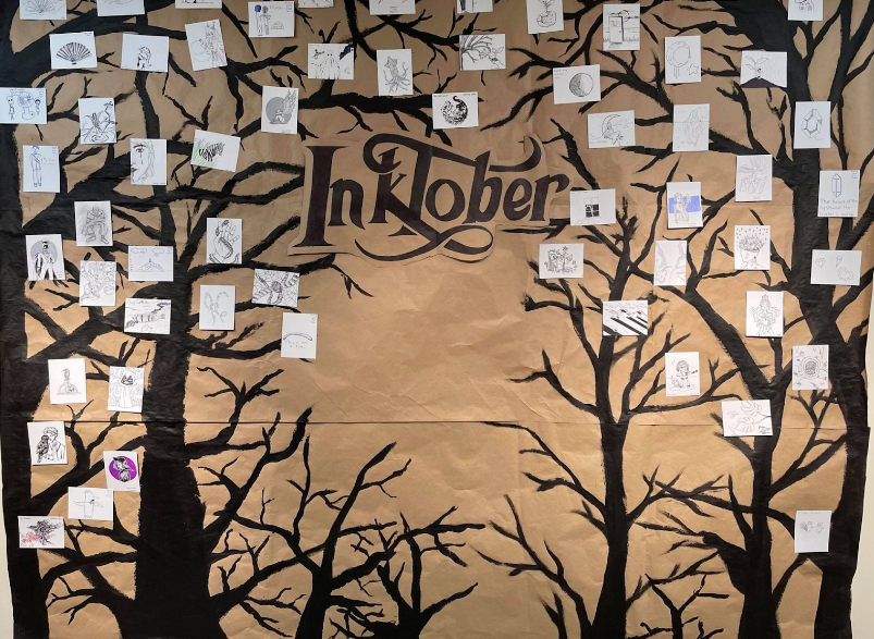 Students’ artworks are on display at the art gallery throughout the month of October, adorning the walls to create a spooky atmosphere. “Seeing all the creative works that people have made are really interesting and inspiring,” junior Abigail Lee said.