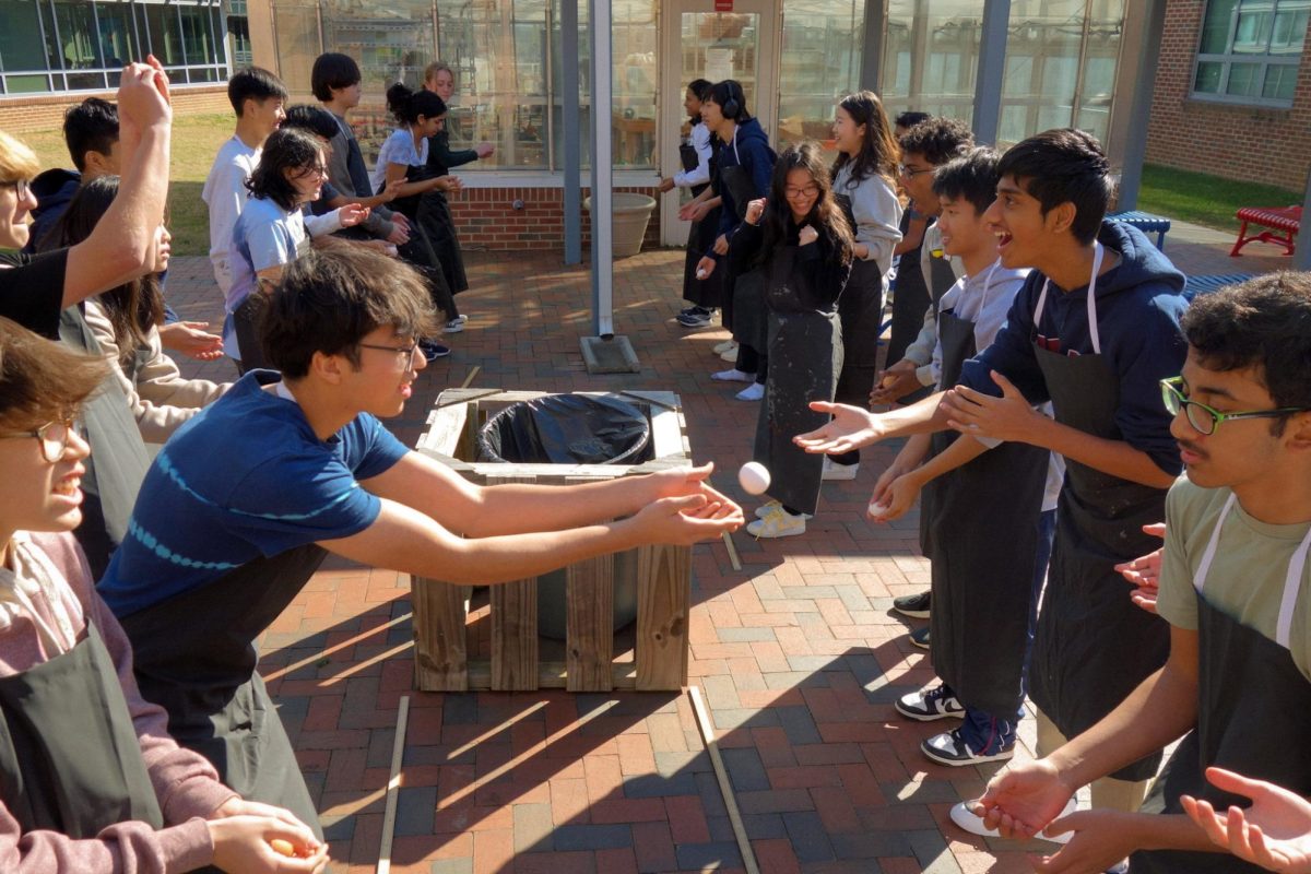 The 2027 Class Council hosts an egg tossing competition in the Greenhouse Courtyard on Thursday, Feb. 1. IBEST representatives work in pairs, throwing eggs to their partners while moving farther apart without breaking or dropping them. “I didn't realize the group beside me also cracked their egg when it came down to the last two IBESTs. After seeing we tied, I felt like it was redemption and we needed to win,” Crockett/Glotfelty IBEST representative Tony Wang said. “[Audrey Wang and I] told each other to keep calm and to catch the egg in a way to not let it break.” 

In the end, the pair won and got the chance to egg the second place winners. “I got to throw the last egg at Preteek Vadde, who's my good friend and it was all for fun,” Tony Wang said. As he threw the egg however, it bounced off Vadde’s apron and cracked on the ground instead, ensuing laughter among everyone who attended the event.