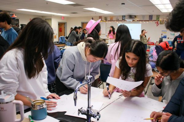 Students work together with their IBESTs as they complete problems during the Countdown Competition on Wednesday, Jan. 31. “For our academic event, we decided on the popular math game, '24,' because the majority of people have played it before. People really got into it and enjoyed it, even if it was stressful at moments,” Class of 2027 historian Maya Umerov-Todoroki said. “There was a lot of participation between the IBESTs, and the Countdown Competition turned out really good.” 