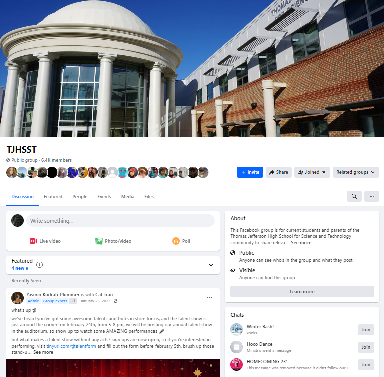 After decades of relying on Facebook as a means for communicating news and important events, Jefferson might be moving away from the social media platform. “Facebook was popular pre-COVID but now people are using Instagram or other platforms to advertise information about their clubs or events,” senior Ellen Zeng said. 