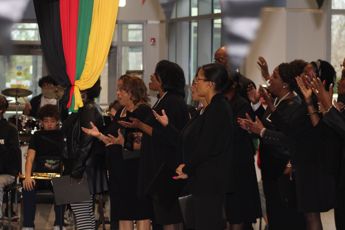 Members of Jefferson’s jazz ensemble performing with a local gospel choir, playing a beautiful concert to their audience. “I enjoyed listening to gospel music with a live choir, I can definitely say it was a first.” sophomore Joycelyn Ansah said. “I specifically enjoyed the sing along part and the end with everyone signing the black national anthem.”