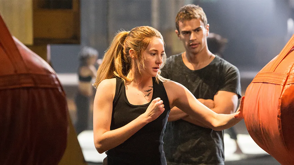 Theo James and Shailene Woodley portray Four and Tris in Veronica Roth's bestselling novel, "Divergent," film adaptation.