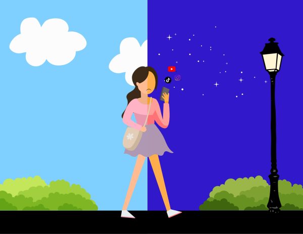 This depicts a graphic of a typical teenage girl spending hours on her phone, not realizing how long she’s been online. According to a poll conducted by Gallup, teenage girls typically spend an average of 5.3 hours per day on social media.