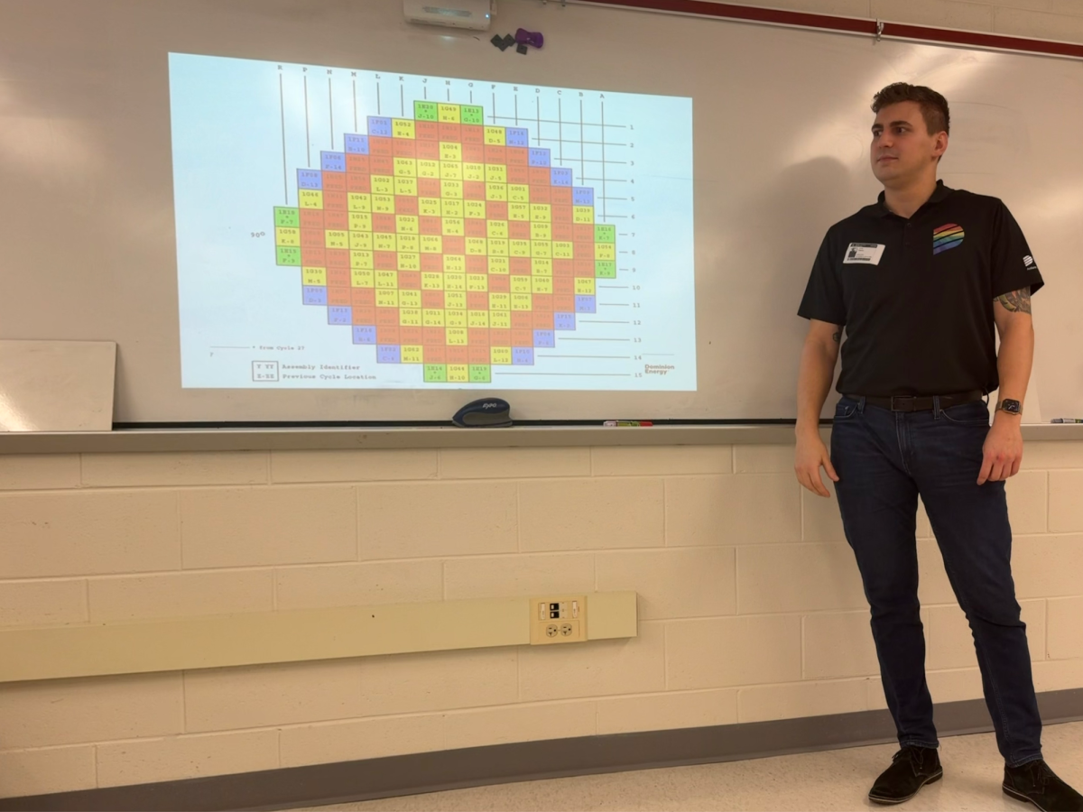 Jack Owens presenting a reactor graph. “I think the problems I'm given have a lot of design constraints and [require] optimizing on a lot of different things,” Owens said. “So, it's kind of interesting to always be threading the needle, like if I change one parameter, this one gets better, this one gets worse.”
