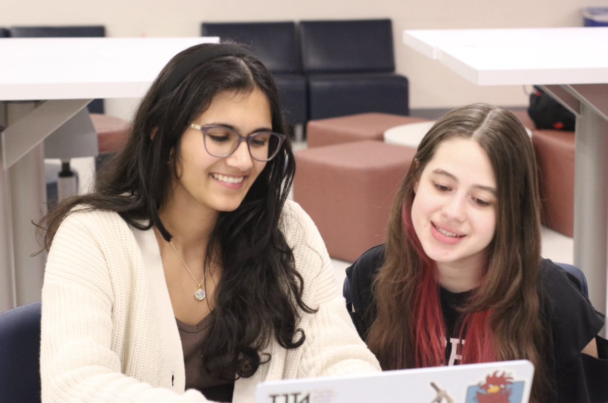 Junior BigSib Sohana Bahl helps Freshman LittleSib Kiara Rosado Desilets with course requests. “I always reiterate to my LittleSib that they are able to come to me with anything,” Bahl said. “I like to check on them periodically throughout the year to see how they're doing, [and] if they have any questions.”