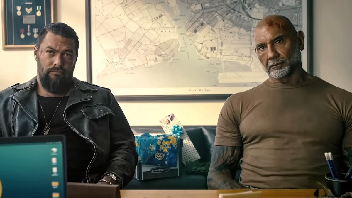 James and Jonny Hale (David Bautista and Jason Momoa) sit in the lead investigator's office, reluctant allies united from their father's mysterious death.